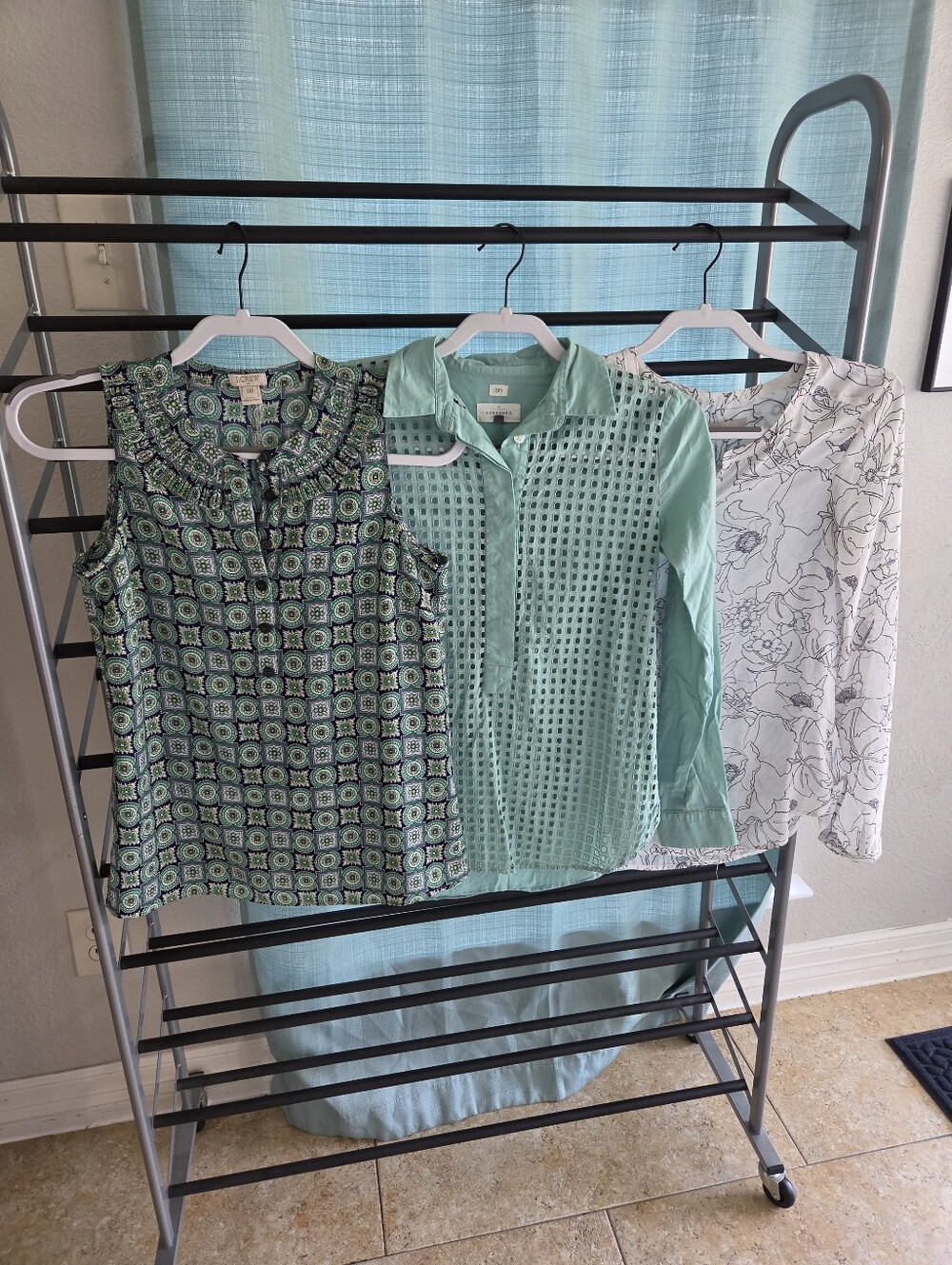 Summer Work Shirt Bundle - LOFT and J.Crew - Teal Mint And White